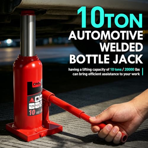 DNA Motoring 10 Ton Hydraulic Car Bottle Jack, Red, 20000 lbs Capacity | Automotive Welded Bottle Jack For Car SUV Pickup Truck, Auto Repair House Lift, With Manual Handle - color: red, style: 10 ton