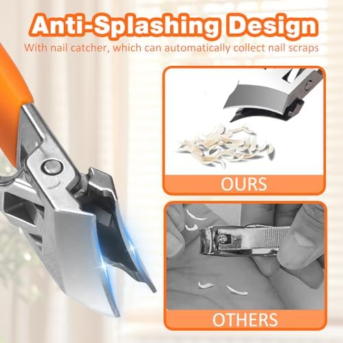 Wide Jaw Opening Anti-Splash Slanted Nail Clipper, Long Handle Splashproof Nail Clippers, Nail Clippers for Ingrown Nails, Wide Mouth Toe Nail Clippers, Household Slanted Nail Clippers (Black)
