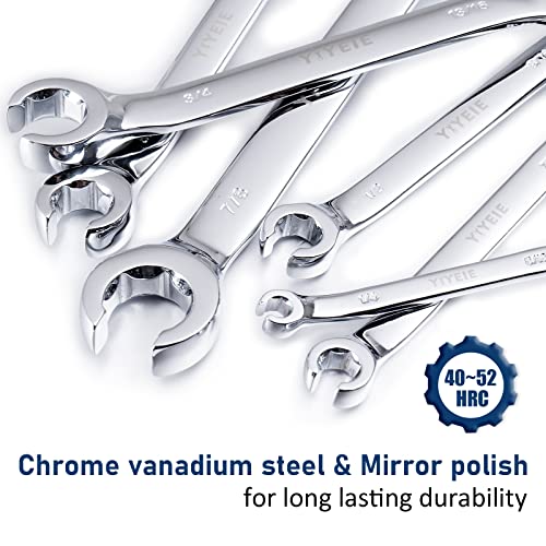 YIYEIE 6 Pc. Flare Nut Wrench Set, SAE 1/4" to 15/16", CR-V Steel, Brake Fuel Line Wrench Set with Roll-up Pouch - color: Sae 6pcs, size: 6-Point