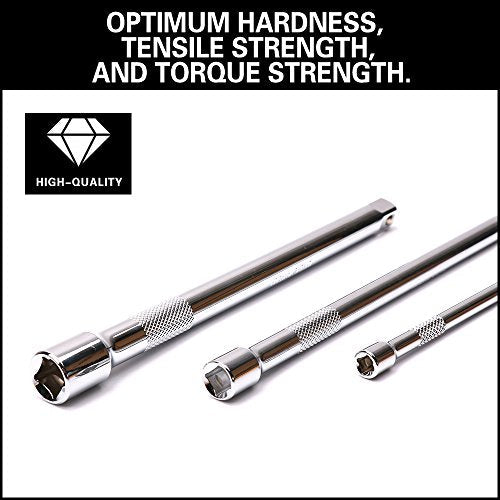 HORUSDY 9-Piece Socket Extension Bar Set, Ratchet Extension Bar Set,1/4", 3/8", and 1/2" Impact Drive Socket, Drive Tool Accessory, CR-V Steel Storage Tray - style: 9-PCS Chrome Extension