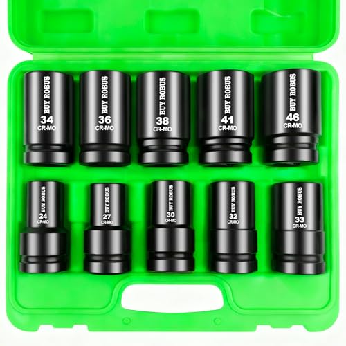 10 Pieces 1-Inch Drive Deep Impact Socket Set, 24mm, 27mm, 30mm, 32mm, 33mm, 34mm, 36mm, 38mm, 41mm,46mm CR-MO, Metric, 6-Point, Heavy Duty Wheel Impact Socket Set - color: 10pcs 1" Metric 27mm-41mm