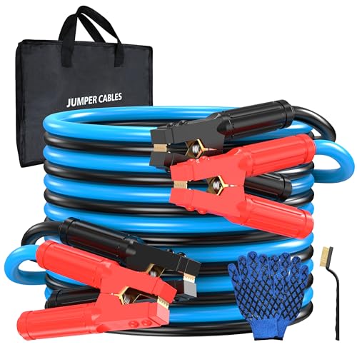 1 Gauge 25 Feet Jumper Cables Heavy Duty for Car, 900 Amp Automotive Booster Battery Jumper Cables for SUV and Trucks with Carry Bag, Gloves, Brushes - size: 1 Gauge 25FT