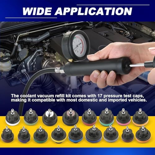 45Pcs Radiator Pressure Tester Kit, Coolant Pressure Tester and Vacuum Refill Kit for Automotive Cooling System Water Tank Leakage Detection