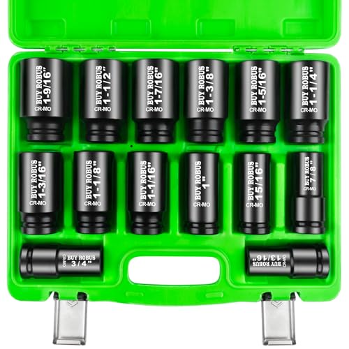 3/4 inch Drive Impact Socket Set, 14 Piece Heavy Duty CR-MO Deep and Jumbo Sockets 6 Point Design, SAE 3/4" to 1-9/16", for Large Vehicle and Apparatus Maintenance - color: 14pcs 3/4" Sae