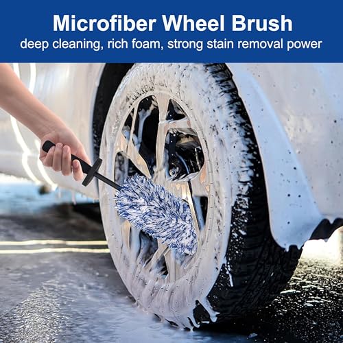Wheel Barrel Brush, 2026 New Car Wheel Cleaner Brushs Long Handle Microfiber Wheel, Non Scratch Car Detailing Brush for Rim Cleaning and Car Detailing (2Pcs Black) - color: 2Pcs Black