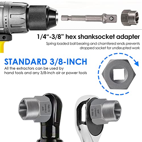 XEWEA 21PCS Bolt Nut Extractor Set, 3/8" Drive Easy Out Socket Remover | Lug Nut Extraction Easy Out Tools For Damaged, Frozen, Studs, Rusted, Rounded-Off Bolts & Nuts Screws, Cr-Mo Steel - size: 21PCS