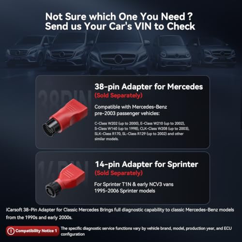 iCarsoft Bidirectional Diagnostic Tool for Most Mercedes-Benz/Sprinter/Smart from 1996-2025 MB V3.0 2026 Version Up to 39 Service Full System OBD2 Scanner All Test AutoVIN Battery Test Free Update