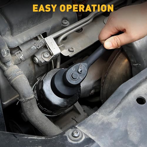 ELEAD 32 mm Oil Filter Socket Wrench, 3/8'' Drive 6-Point Oil-Filter Removal Tool, Metric Oil Filter Wrenches, Low Profile Design for Easy Removal, Chrome Vanadium Steel Oil-Change Tool - style: 32mm
