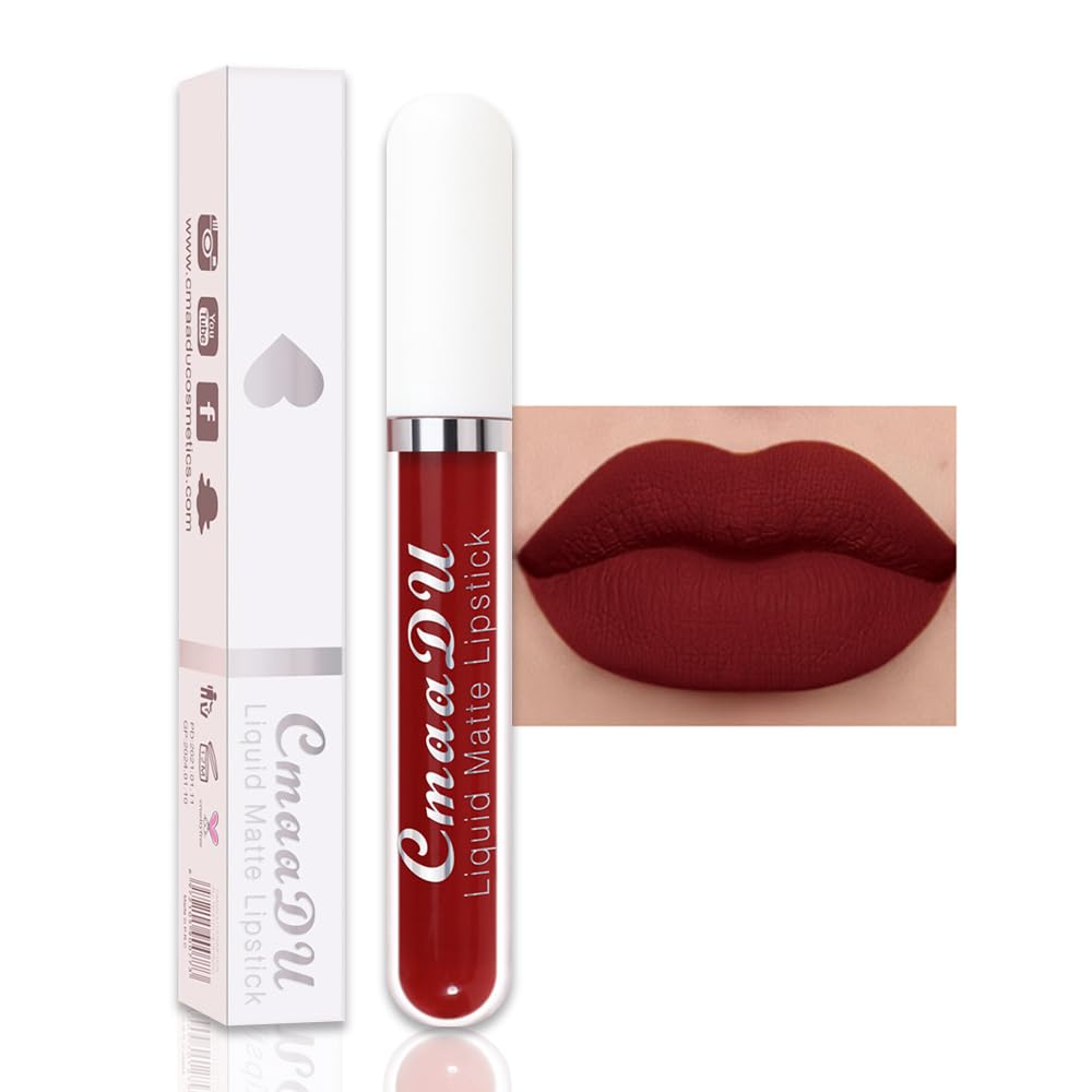 evpct 1Pcs Dark Red Liquid Matte Lipstick Lipgloss Set for Women, labiales mate 24 horas originales matte larga duracion 24 Hour Lipstick Lip Stains Long Lasting Waterproof 24, 16#