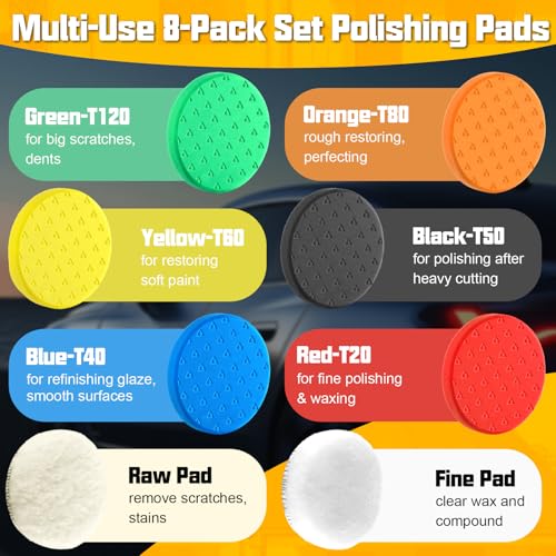 Polishing Pad 7.5 Inch 8 Pcs Foam Buffing Pads Kit with Wool Pads | Complete Cutting, Polishing and Final Finishing Workflow - size: 7.5 Inch
