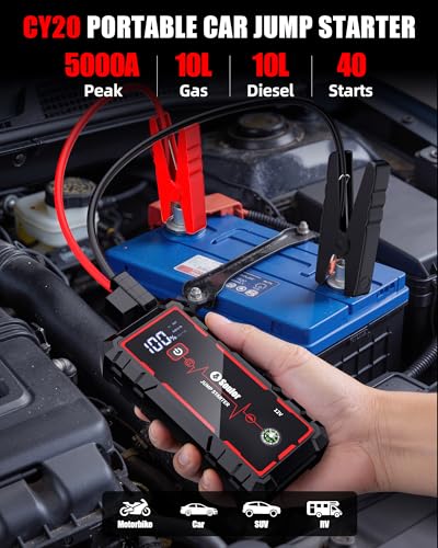 Jump Starter Battery Jumper Starter Portable Jump Box for Car Battery 5000A | Car Battery Jumper (Up To 10.0L Gas And 10.0L Diesel) With Led Display, Led Light, 12V Jumper Cablesand Compass - color: 5000A