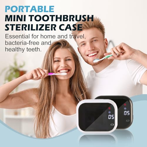 UV-C Toothbrush Cleaner, Portable Travel Cover for Manual/Electric Tooth brush, Magnetic Holder and Rechargeable Case for Any Size Toothbrush, Black