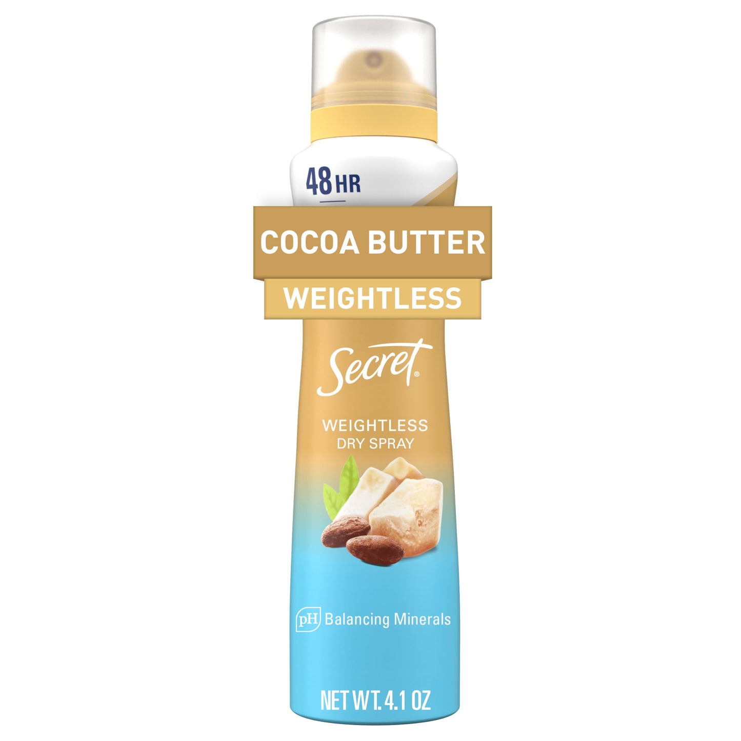 Secret Dry Spray Antiperspirant Deodorant for Women, 48hr Weightless Sweat & Odor Protection, Gentle on Skin, Cocoa Butter Scent, 4.1 oz