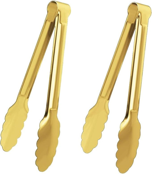 XEVOM 2 Pack 9 Inch Serving Tongs,Gold Salad Buffet Tongs,Stainless Steel Serving Utensils