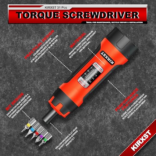 31 PCS 1/4" Drive Torque Screwdriver, 2-22 Inch Pounds Torque Screwdriver Set with S2 Bits and Socket Adapter for Maintenance, Screwdriver Set for Tools, Bike Repairing and Mounting - size: 2-22inch.S