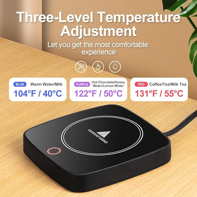 Coffee Mug Warmer Waterproof Smart Cup Warmer with 3 Temperature Setting for Warming & Heating Coffee, Beverage, Milk, Tea and Hot Chocolate (Black)