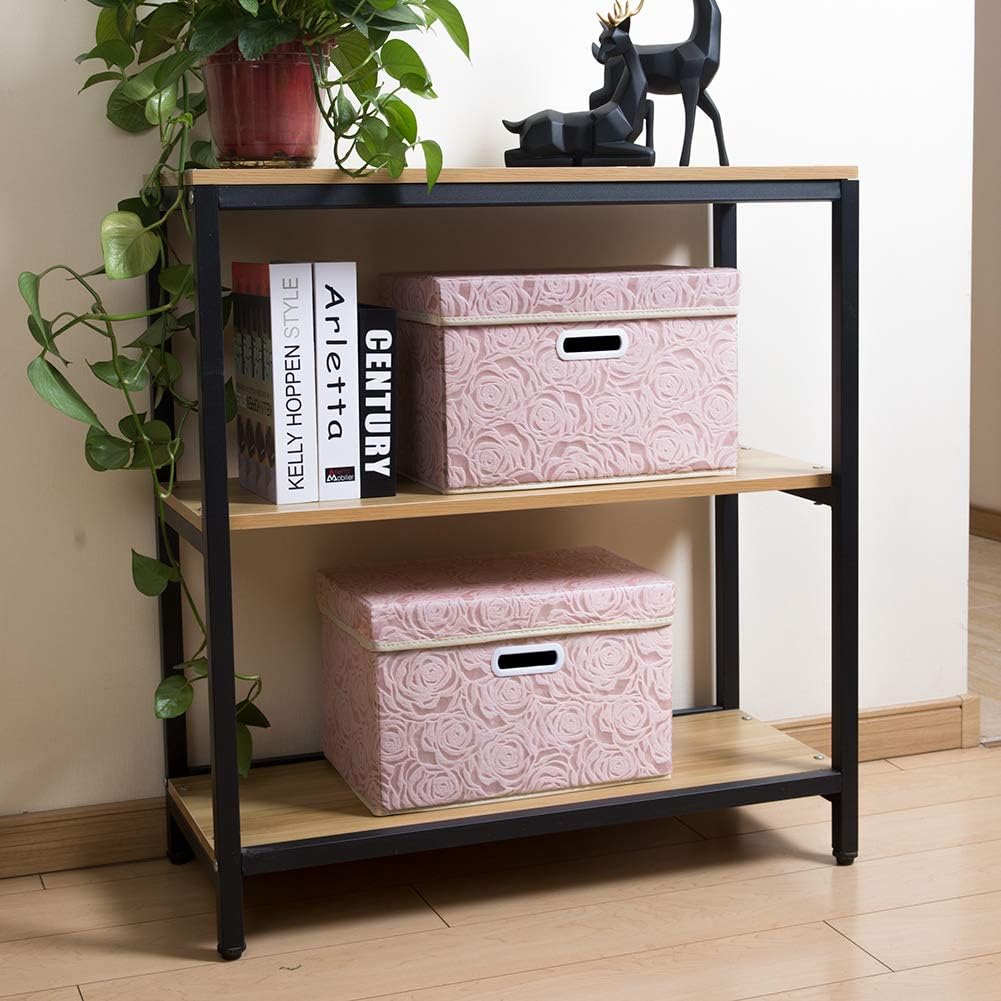 PRANDOM Collapsible Storage Cubes with Lids Fabric Decorative Storage Bins Boxes Organizer Containers Baskets with Cover Handles for Bedroom Closet Living Room 14.9x9.8x9.8 Inch 3 Pack
