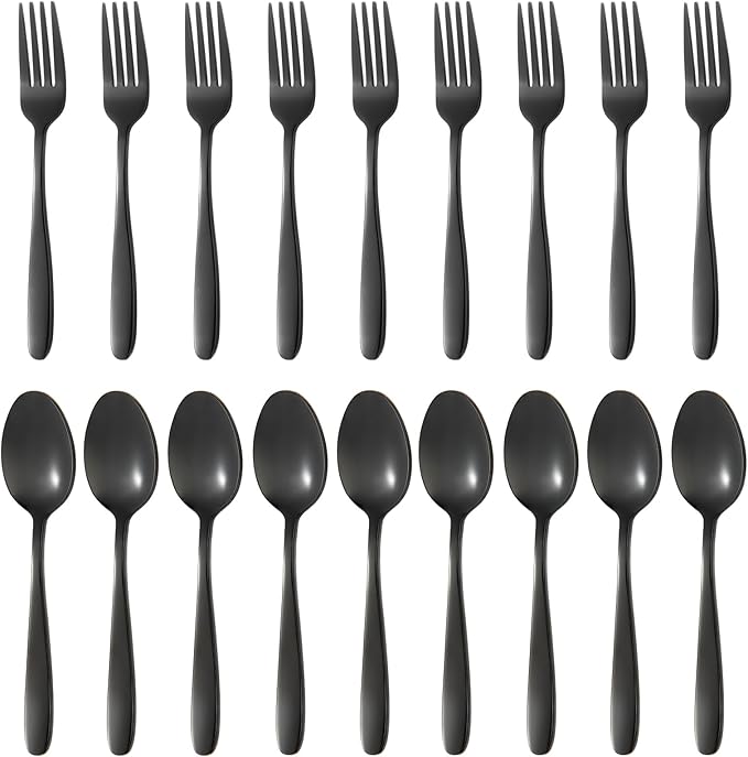 24-piece Black Forks and Spoons Silverware Set, Stainless Steel Flatware Cutlery Set for Home, Kitchen and Restaurant, Black Spoon and Fork Set,Dinner forks Mirror Polished