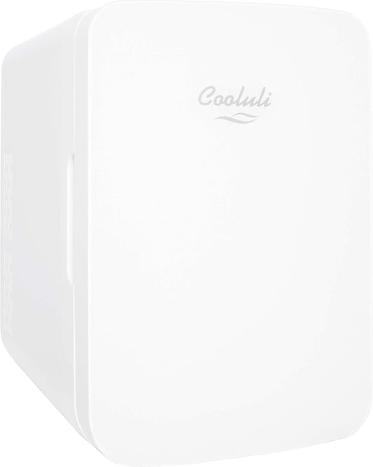 Cooluli 10L Mini Fridge for Bedroom - Car, Office Desk & College Dorm Room 12v Portable Cooler Warmer Food, Drinks, Skincare, Beauty Makeup AC/DC Small Refrigerator with Glass Front, 110 Volts, White