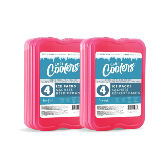 Fit & Fresh Cool Coolers, Reusable & Long-Lasting XL Slim Ice Packs, Cold packs for lunch boxes, ice pack for lunch bags. Cooler accessories for Camping, Beach, Lunch, and Work, 8PK, Pink