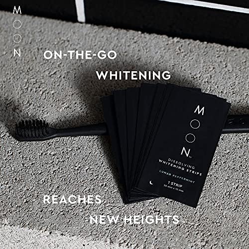 MOON Dissolving Teeth Whitening Strips - Vegan, Easy-to-Use, No Rinse White Strips - Hydrogen Peroxide and Essential Oils Infused Gentle Teeth Whitening Kit - Travel Essentials for Oral Care (56 Ct)