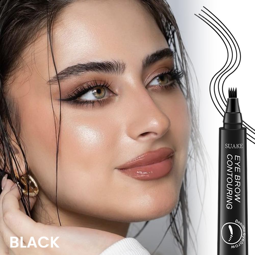 Kaely Eyebrow Pencils for Women, 4 Tip Magical Precise Waterproof Brow Pen, Microblading Eyebrow Contouring Pen, lapiz de cejas 3d Eye Brow Gel, 24h Smudge Proof,05 Black