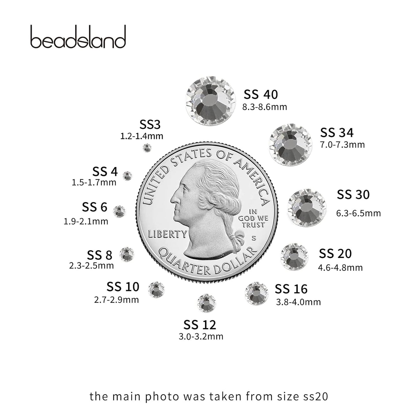 beadsland Flat Back Crystal Rhinestones Round Gems for Nail Art and Craft Glue Fix, Crystal (2.3-2.5mm) SS8/1440pcs