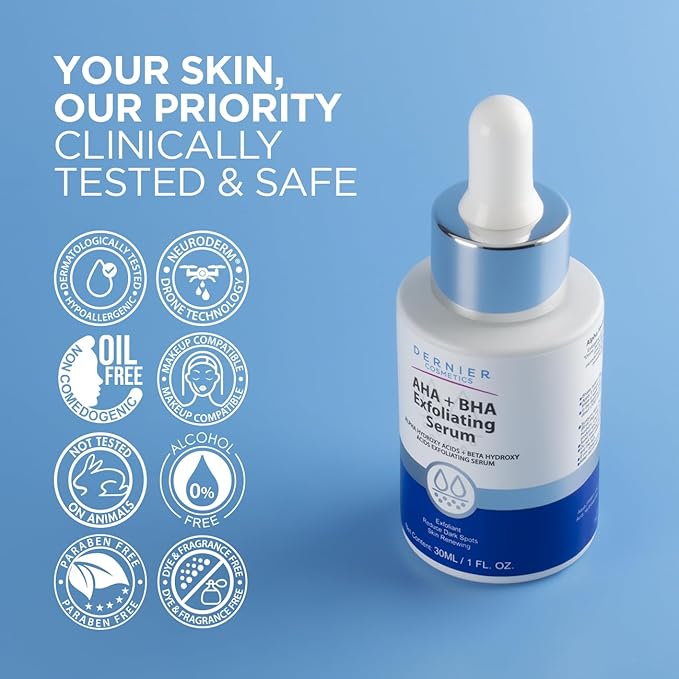 Dernier Exfoliating Serum with AHA + BHA 0.5% – Face Wash Skin Care Lactic Acid Salicylic Acid Hyaluronic Acid for Hyperpigmentation & Pore Minimizing Cell Regenerator (1 fl oz)