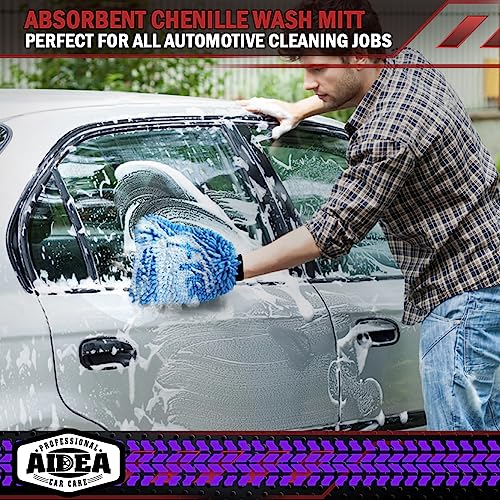 AIDEA Car Wash Mitt Microfiber, 2PK, Car Wash Brush, 8''X12'' | Scratch Free Lint-Free, Premium Chenille Microfiber Mitt, Extra Large Size, Green & Blue - color: Green Blue, size: 2PK-8''X12''