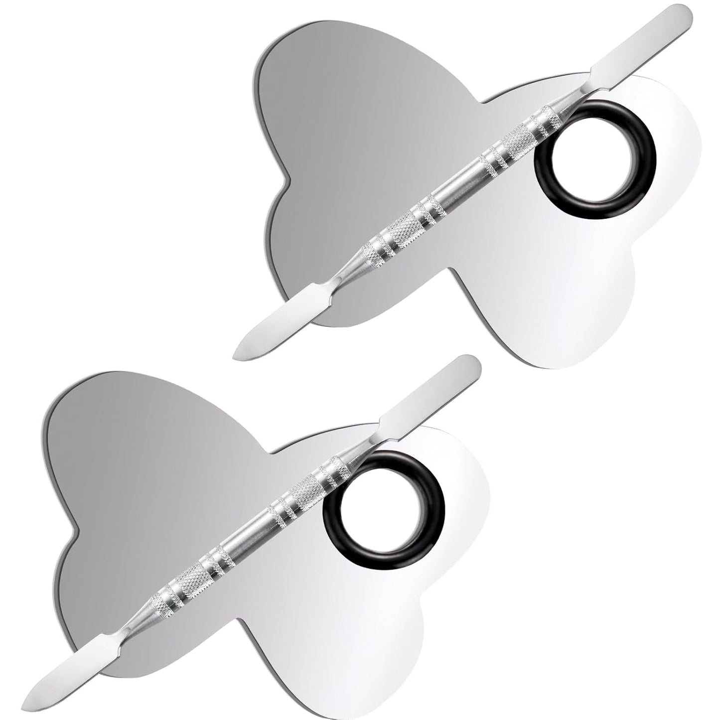 2 Pcs Stainless Makeup Mixing Palette,Tool for Mixing Foundation Nail-Art,Palette with A Stick,Storage Bag,Beauty Salon Color Cream Mixing Palette,Makeup Artist,Makeup Enthusiast (Butterfly Shaped)