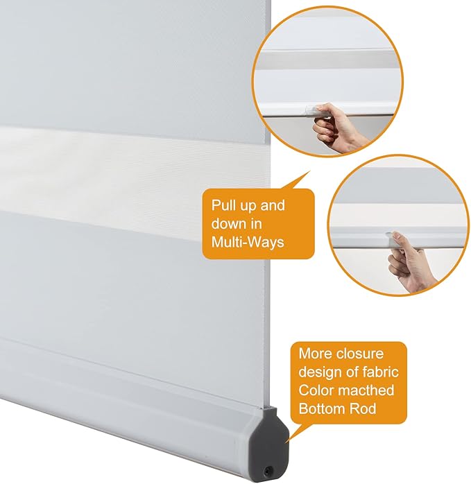 Persilux Cordless Zebra Blinds for Indoor Windows, Free-Stop Zebra Blinds Cordless, Light Filtering Sheer Shades Dual Layer for Day and Night, Zebra Roller Shades for Home (34.5" W X 47" H, Grey)