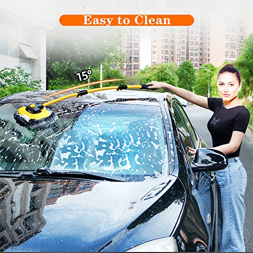 MVEQRRN 15°Curved Chenille Car Wash Brush Mop with Long Handle(Yellow) | No Scratch Car Wash Brush, Car Cleaning Brush with Extension Pole,Microfiber car wash mop,Car Wash for cars, trucks,home - color: Yellow-001
