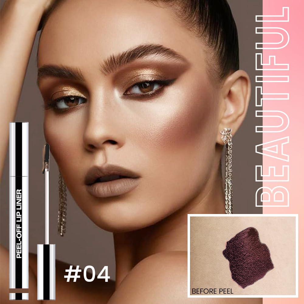 Peel Off Matte Liquid Lip Gloss Stain-Lip Liner with Tweezer, Light Taupe Peel Off Lip Stain, Long Lasting & Waterproof Lipstick Tattoo, Transfer-Proof Lip Gloss for All Skin Types (04#, 1Pcs)