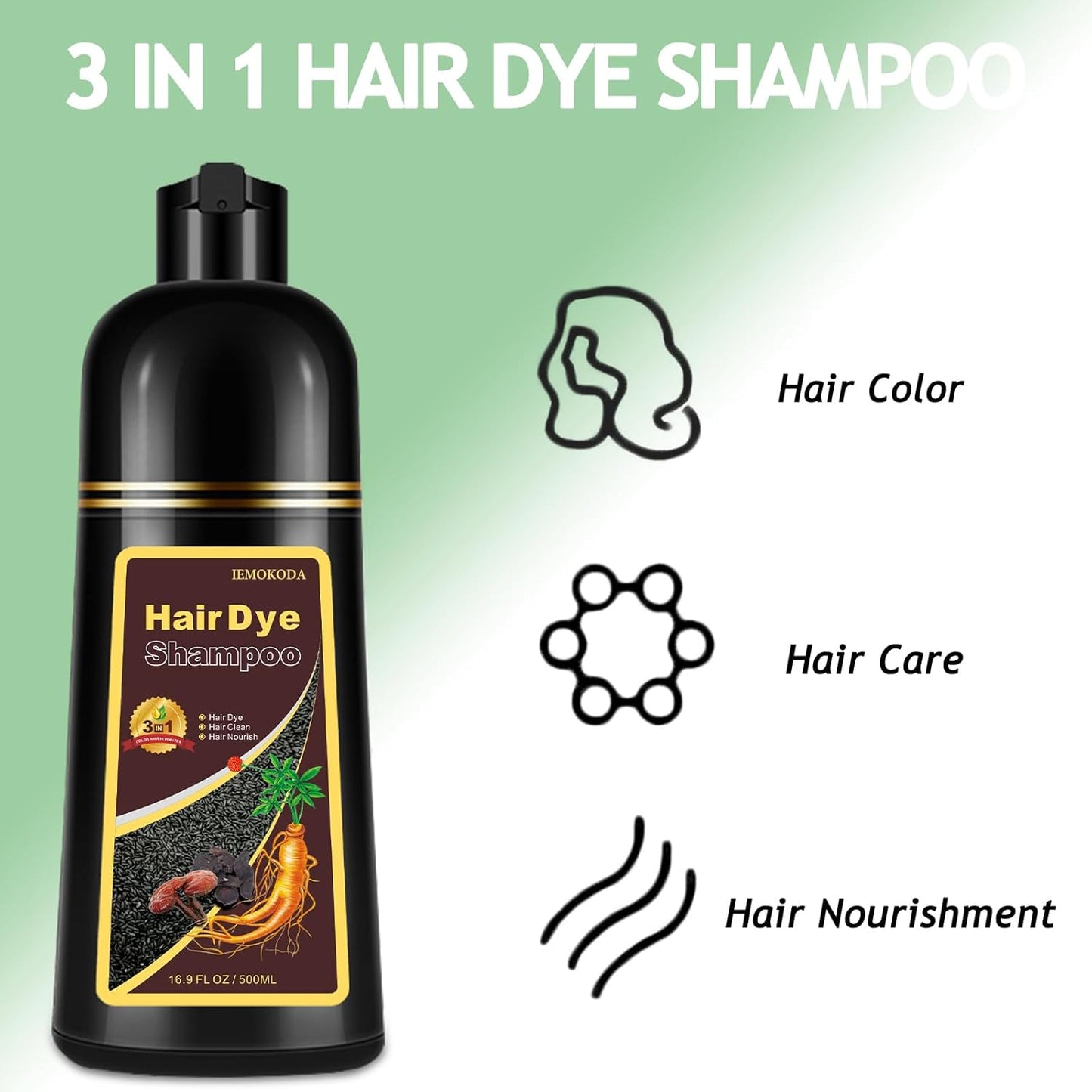 Hair Dye Shampoo 3 in 1, Dark Coffee Hair Dye 16.9 FL Oz, Hair Shampoo, Semi-Permanent Hair Color Shampoo Lasts 30 Days (Dark Coffee)