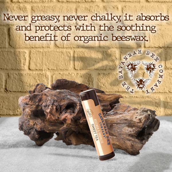 Savannah Bee Lip Balm Hanger 0.15 oz - Invigorating Mint Flavor - Natural Ingredients for Supple, Soft Lips - Convenient Hanger Design (.15 Oz, Sweet Tea)