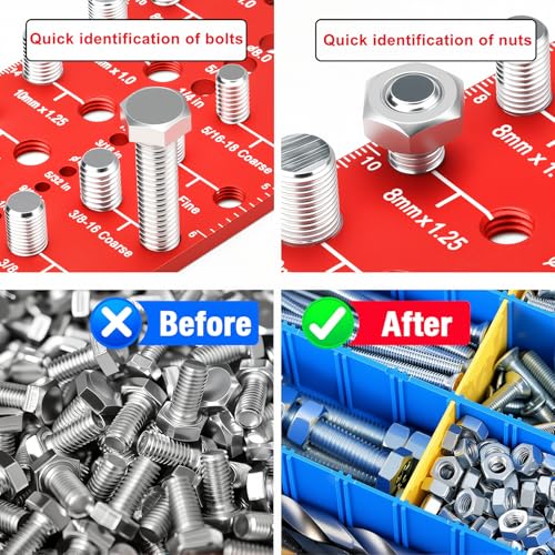Manalete Thread Checker, 53 Nut and Bolt Thread Checker, Screw Size and Thread Identifier Gauge with 17 Standard & 17 Metric &19 Drill Bit Gauges, Bolt Size Finder for Quickly Identify Thread Sizes - size: 53 Gauges - 17 Inch & 17 Metric &19 Drill Gauges