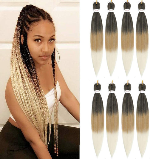 Ombre Braiding Hair Pre Stretched 26 Inch Brown Blonde Braiding Hair 8 Packs Easy Braids Hair Yaki Straight Hot Water Setting Synthetic Braiding Hair Extensions for Crochet Hair Braiding Twist