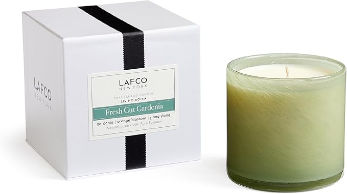 LAFCO New York Signature Candle, Fresh Cut Gardenia - 15.5 oz - 90-Hour Burn Time - Reusable, Hand Blown Glass Vessel - Made in The USA