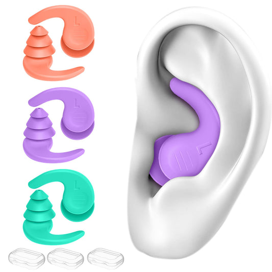 Swimming Ear Plugs, 3 Pairs Waterproof Reusable Silicone Swim Earplugs for Swimming Surfing Snorkeling and Other Water Sports (Adults & Teens 14+)