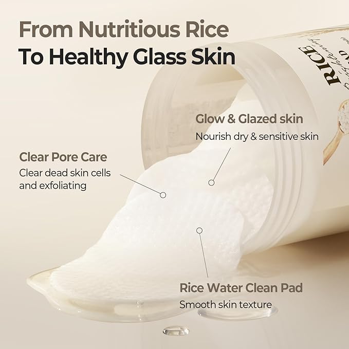 SKINFOOD Rice Daily Toner Pad, Korean Skincare Face Toner with 100% Cotton Pads for Glow Glass Skin, Natural Rice Water Milk, Hydrating, Exfoliating, Glowing, Vegan, 8.81 oz (60 Pads)