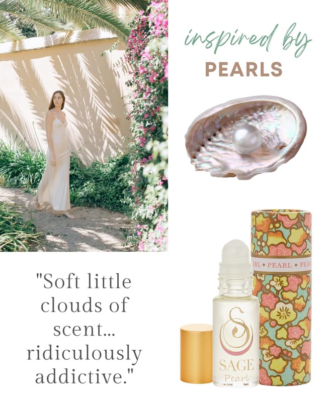 Pearl Organic Perfume Oil Roll On 1/8 oz, Long Lasting Subtle Sandalwood Vanilla Musk Perfume for Women, Vegan and Cruelty-Free Perfume by Sage, Made in USA