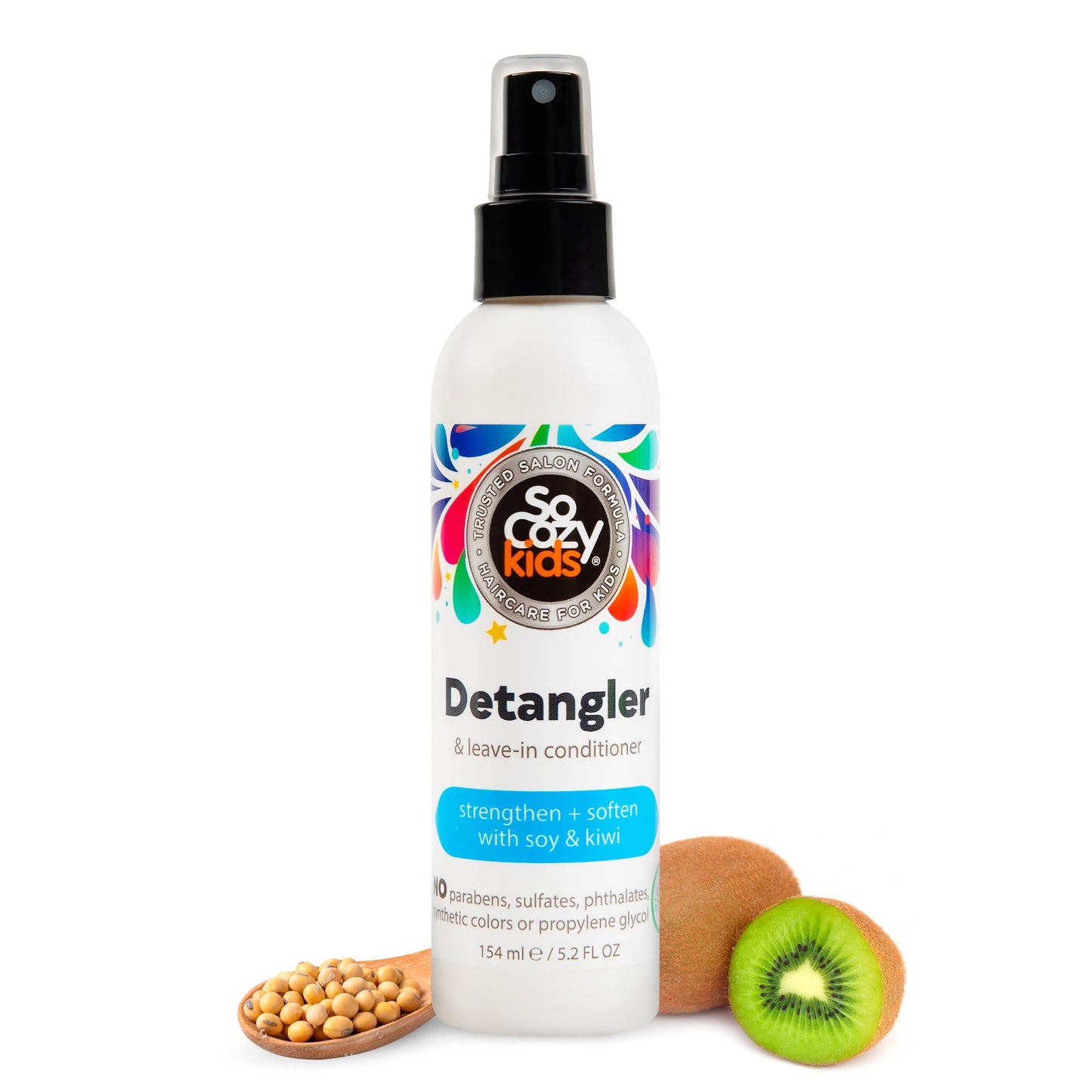 SoCozy Detangler Leave-In Conditioner Spray For Kids Hair Strengthens and Softens, No Parabens, Sulfates, Synthetic Colors or Dyes, 5.2 Fl Oz (580A)