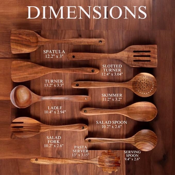 9-Piece Wooden Cooking Utensil Set – Premium Wood Kitchenware for Nonstick Cookware, Heat-Resistant & Durable Wooden Spoons and Spatulas – Eco-Friendly Kitchen Tools for Stirring & Serving