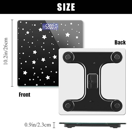 Weight Scale Digital Bathroom Scale Scale for Body Weight 400 lbs Personalized Digital Scale with Backlit Display Easy Read(Battery Not included) - Black and White Stars