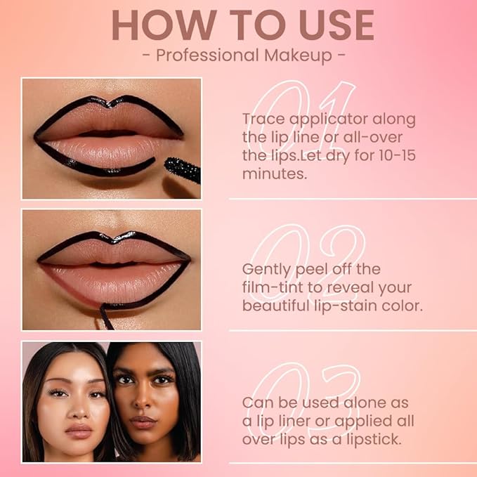 Matte Lip Stain Peel Off Lip Liner, Brown Peel Off Lip Stain Tattoo,Long Lasting & Waterproof Peel Off Lip Gloss Lip Liner,Transfer-Proof All Skin Types.0.12 fl oz #02