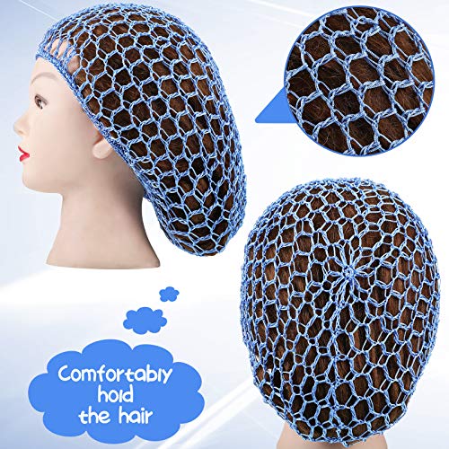 6 Pieces Hair Net Snoods for Women Sleeping Mesh Soft Rayon Knit Crochet Hairnet Long Short Curls Hair Cover Accessory (Black, Blue, Pink, Purple, Gray, Khaki)