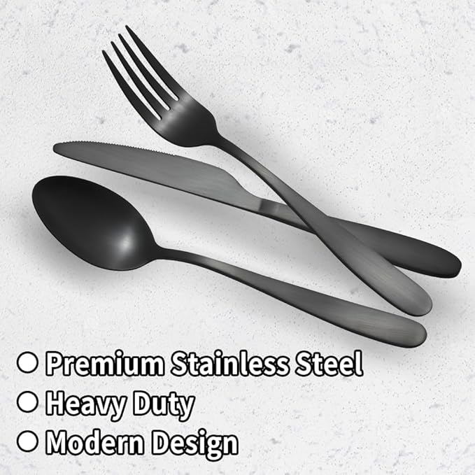 60 Piece Black Silverware Set, Stainless Steel Flatware Set for 12, Kitchen Utensil Set with Comfortable Handle,Tableware sets Include Spoons Forks Knives, Dishwasher Safe