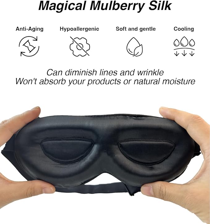 PROMEED Adjustable 23 Momme Mulberry Silk Sleep Mask, 3D Contoured No-Pressure Cup Eye Mask for Sleeping, Super Soft Breathable Blindfold, Perfect Blocks Light for Sleeping (Light Blue)