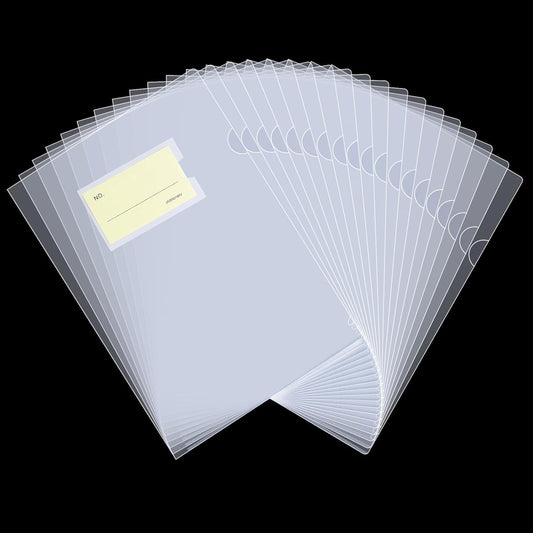 40PCS Plastic Clear Document Folders,with Label Bag,L-Type Transparent Folder Project Pockets for A4/ Letter Size,18C (1.8mm) Thick