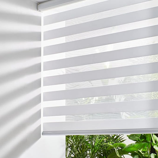 Persilux Cordless Zebra Blinds for Windows Free-Stop Window Shades (33" W X 64" H, White) Dual Layer Light Control for Day and Night, Light Filtering Sheer Shades for Home, Bedroom, Easy to Install